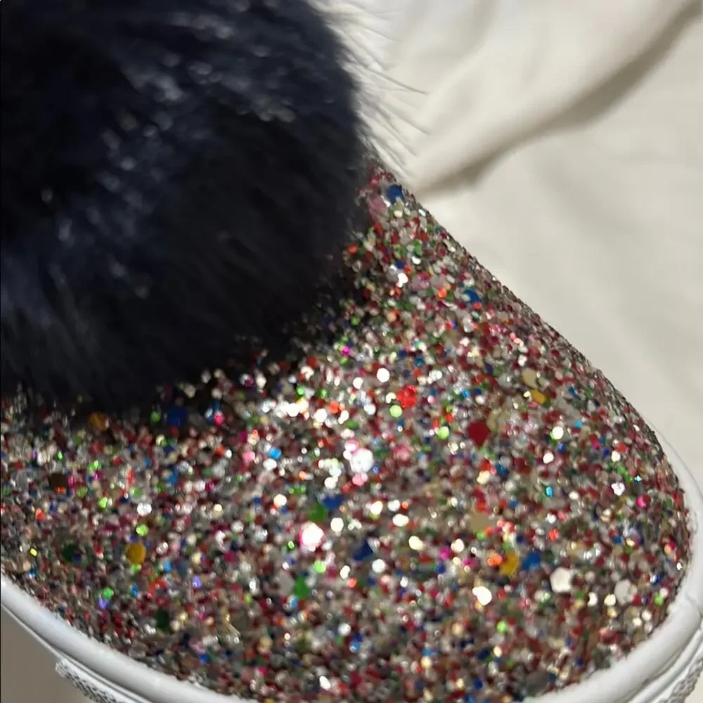 Capellini 11 Kids navy Glitter Slip-On Shoes with Faux Fur Pom nwt